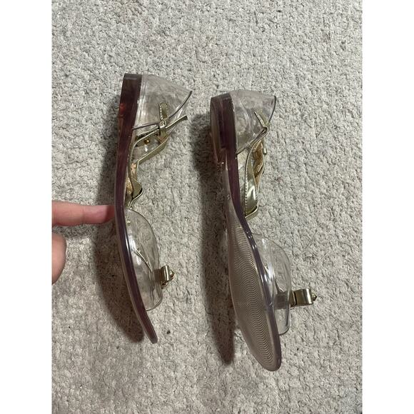 Stuart Weitzman Womens 6 EU36 Clear Aria Gold Bow Jelly Sandals Studded Strappy - Picture 11 of 12